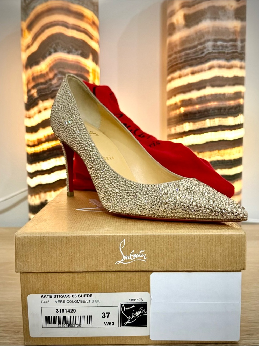 Christian Louboutin Crystal-Embellished Pump in Gold and Red size 6.5-7